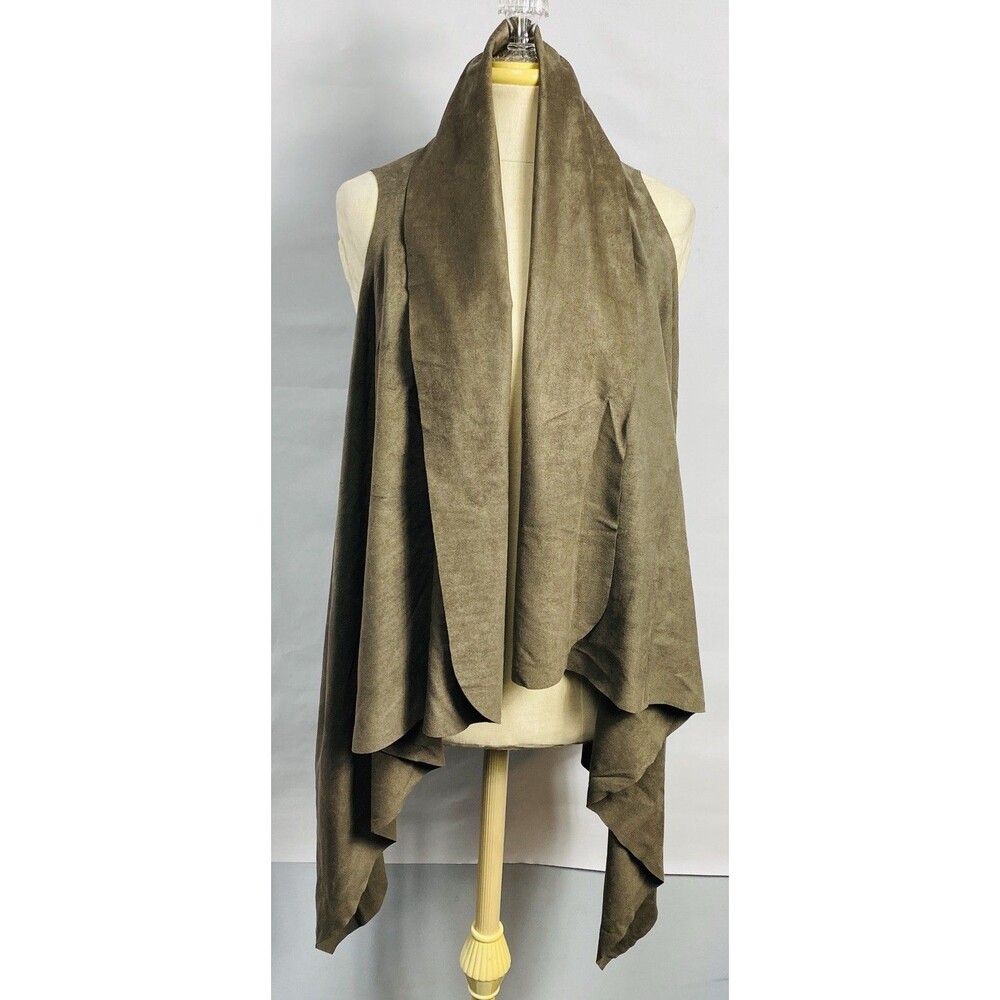 Demdaco Olive Suede Flowy Open Front Tunic Vest One Size NWT